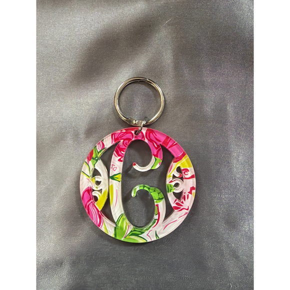 Mono-Grams, User: hsmaloney@gmail.com Accessories - Mono-Grams, User: hsmaloney@gmail.com Floral Monogram Letter G Keychain in Pink